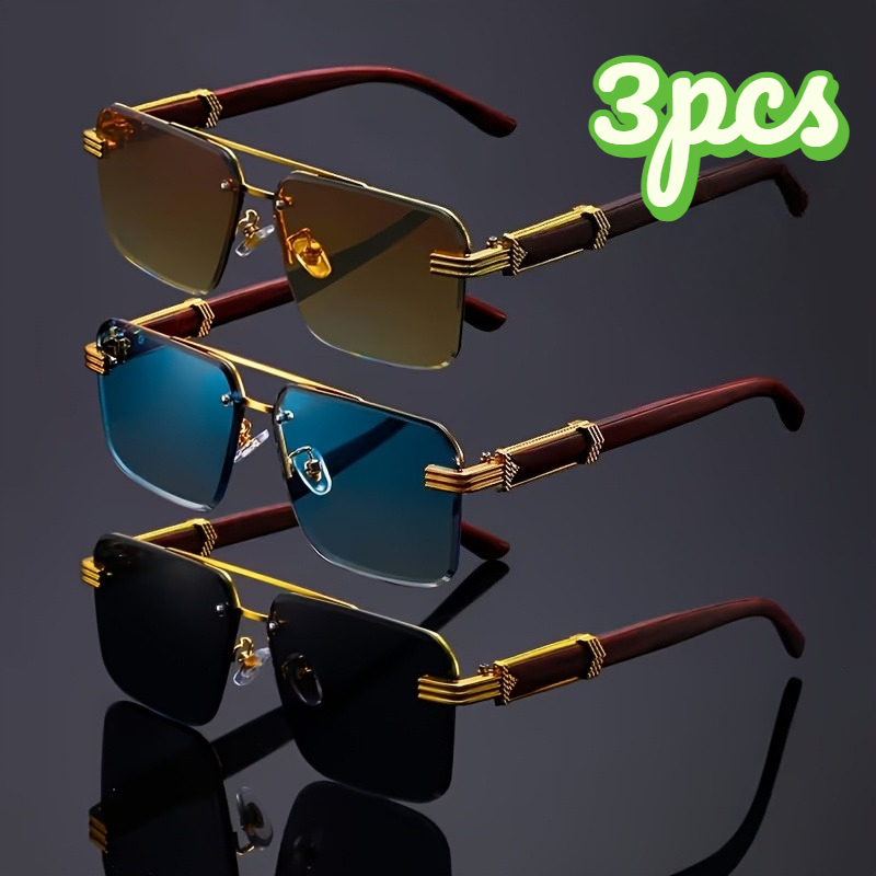 Lighting Decor Woodbridge - 3‑Pack Vintage Rimless Single‑Bridge Eyeglasses, Ultra‑Light